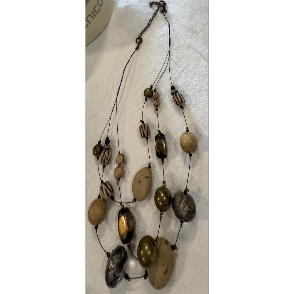 Chicos Multi‎ Strand Beaded Necklace Earth Tones Adjustable Boho Chic Jewelry